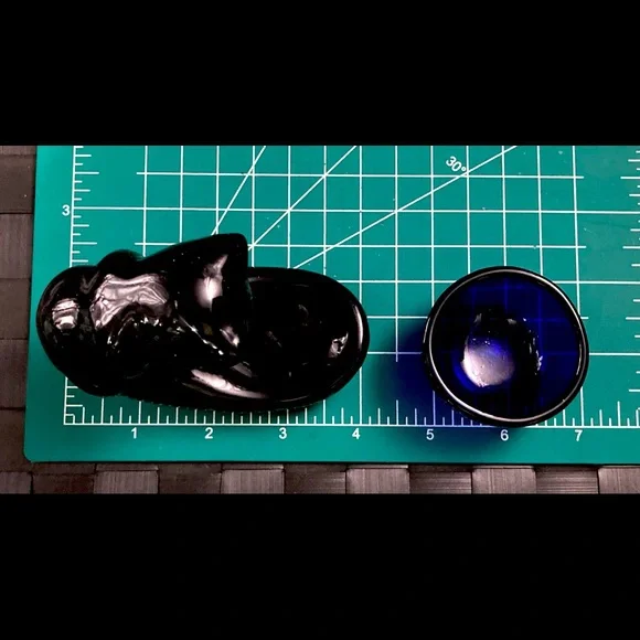 Vintage Haeger Style Black Cat | Gazing Bowl | Art Glass Cobalt Bowl - Picture 4 of 13